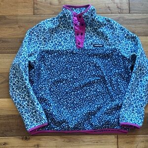 Lands’ End Heritage snap fleece pullover in navy floral pattern